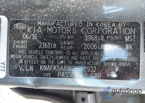 2016 Kia Forte Lx из США, поврежденный, VIN KNAFK5A88G5652932